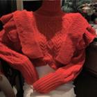 Ruffled Turtleneck Sweater Red - One Size