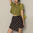 Cropped Plain Shirt / Mini Wrap Skirt