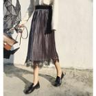 Midi Lace-overlay Velvet Skirt