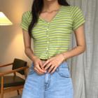 Button-front Striped Cropped Top