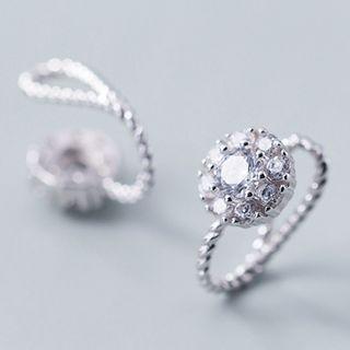 925 Sterling Silver Rhinestone Cuff Earring 1 Pair - S925 Silver - Silver - One Size