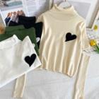 Heart-patch Turtleneck Knit Top With Gloves