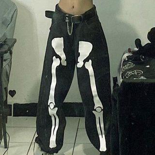 High Waist Skeleton Graphic Wide-fit Pants