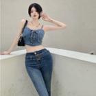 Washed Denim Lace-up Cropped Tank Top
