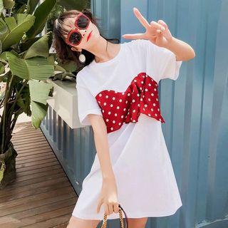 Short Sleeve Dotted Panel T-shirt Dress