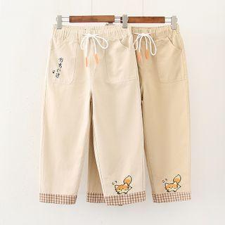 Dog Embroidered Straight-cut Pants