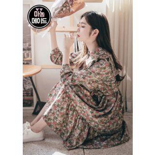 Frilled-yoke Floral Dress With Sash