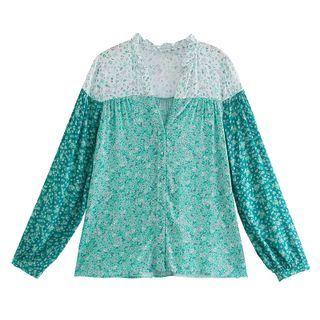 Long-sleeve Floral Panel Blouse