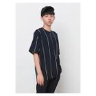 Round-neck Elbow-sleeve Stripe T-shirt