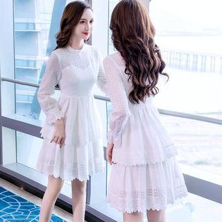Long-sleeve Eyelet Lace Layered Dress
