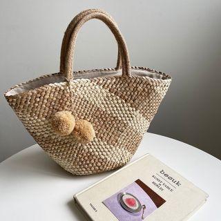 Pom-pom Straw Tote Bag