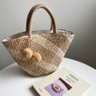 Pom-pom Straw Tote Bag