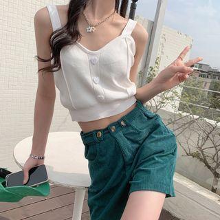 Plain Button-up Knit Cropped Tank Top