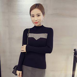 Mock-neck Panel Knit Top
