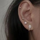 Set Of 6: 925 Sterling Silver Faux Pearl Tennis Racket / Faux Pearl / Rhinestone Earring 6 Pcs - S925 Silver - Stud Earrings - Silver - One Size