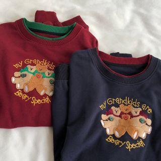 Mock Two-piece Cartoon Bear Embroidered Sweatshirt