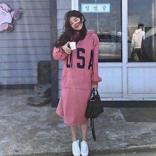 Dolman-sleeve Lettering Loose-fit Hooded Long Sweatshirt