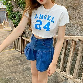 Short-sleeve Lettering T-shirt Lettering & Number - White - One Size
