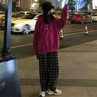 Plain Hoodie / Plaid Straight Leg Pants / Set