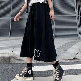 Butterfly Embroidered Midi A-line Skirt