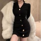 Knit Mini Bodycon Dress Black - One Size