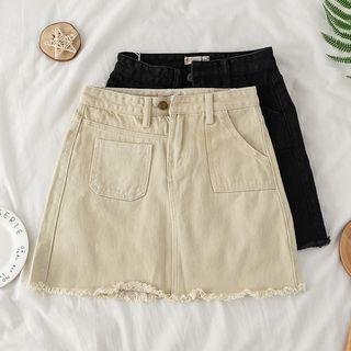 Frayed Denim Mini A-line Skirt