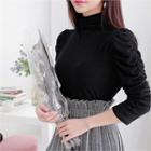 Turtle-neck Shirred Sleeve Top