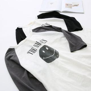 Smiley Raglan Elbow-sleeve T-shirt
