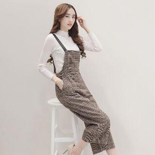 Plaid Cropped Suspender Pants