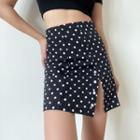 Dotted Slit Mini A-line Skirt