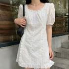 Short-sleeve Lace Mini Dress White - One Size