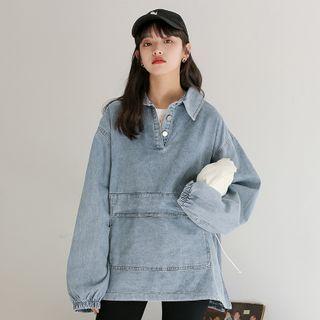 Long-sleeve Denim Polo Shirt