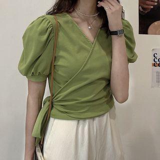Puff-sleeve Tie-side Blouse