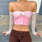 Long-sleeve Lace Panel Off-shoulder Crop Top