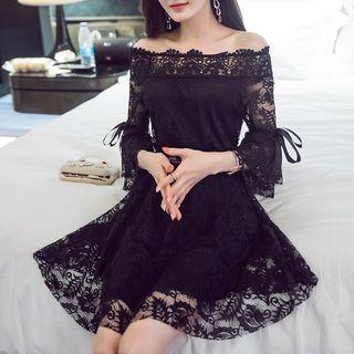 Off-shoulder Bell-sleeve Lace Dress