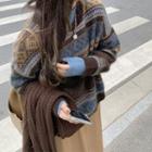 Contrast Color Patterned Sweater Blue & Brown - One Size