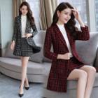 Set: Double-breasted Tweed Coat + A-line Skirt