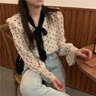 Bell-sleeve Tie Neck Polka Dot Blouse White - One Size