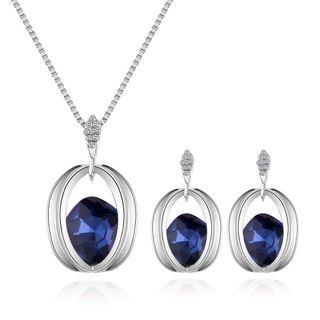 Set : Rhinestone Alloy Pendant Necklace + Dangle Earring