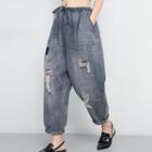 Ripped Harem Jeans Blue - One Size