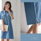 Half-placket Short-sleeve Denim Shirtdress