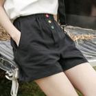 Button Contrast Wide-leg Shorts Black - One Size