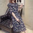 Flower Printed Elbow-sleeve Midi Dress
