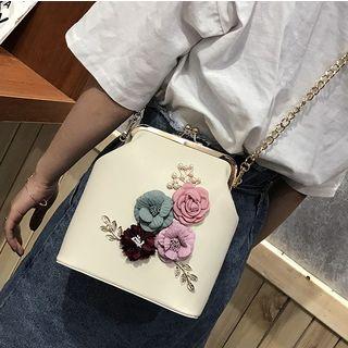 Flower-accent Faux-leather Chain-strap Shoulder Bag