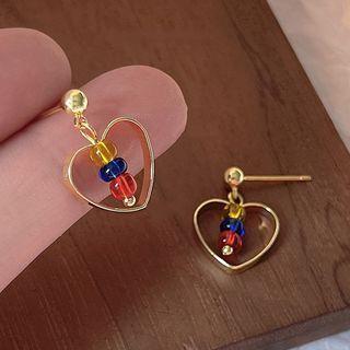 Heart Drop Earring 1 Pair - B-703 - Gold - One Size
