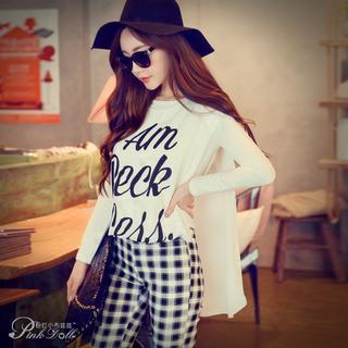 Chiffon-overlay Lettering Top
