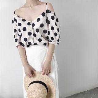 Off-shoulder Dotted Blouse