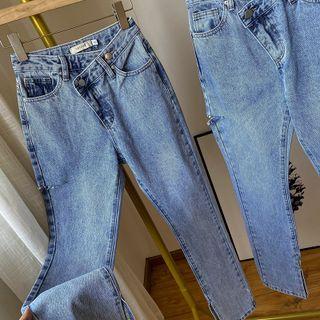 High Waist Washed Slit Straight Leg Jeans