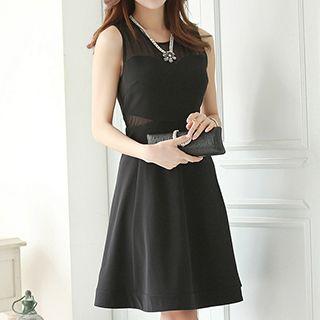 Mesh Trim Sleeveless A-line Dress