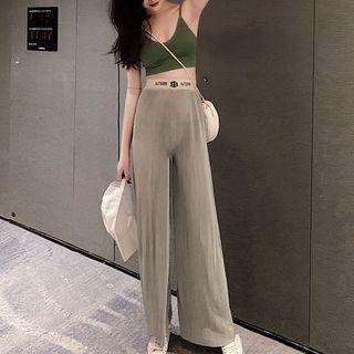 Plain Cropped Top / High-waist Wide-leg Pants